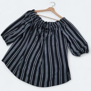 Perch By Blu Pepper Black Striped Women's Top Size 2XL Off The Shoulder